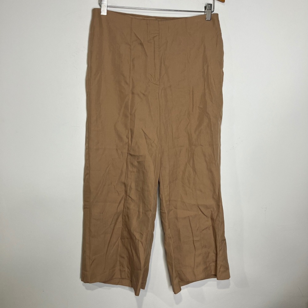 Express cropped wide leg high rise pants lightweight‎ tan womens size 8 business